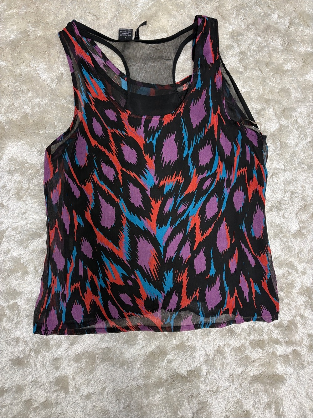 Vibrant Multicolor Abstract Leopard racerback Tank Top: Misses Small
